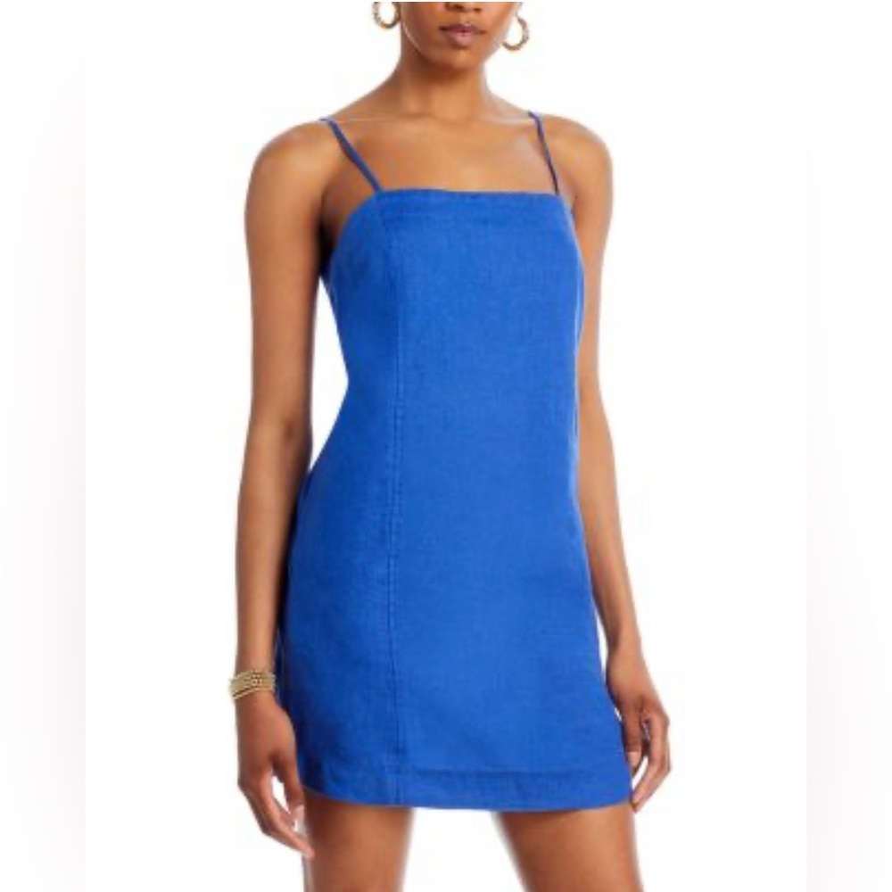 Madewell Goldie Mini Dress in 100% Linen Bluestone Size 14